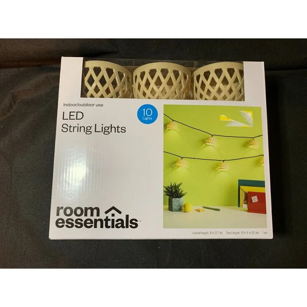 Room Essentials LED String Lights 10 Tan Basket Weave Plastic Include Fuse NIB